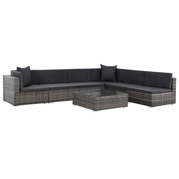 vidaXL 7 Piece Garden Lounge Set with Cushions Poly Rattan Grey