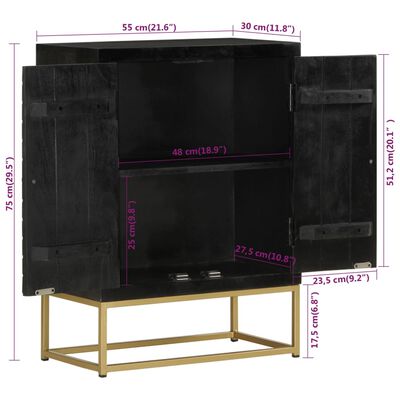 vidaXL Sideboard with 2 Doors Black&Gold 55x30x75 cm Solid Wood Mango