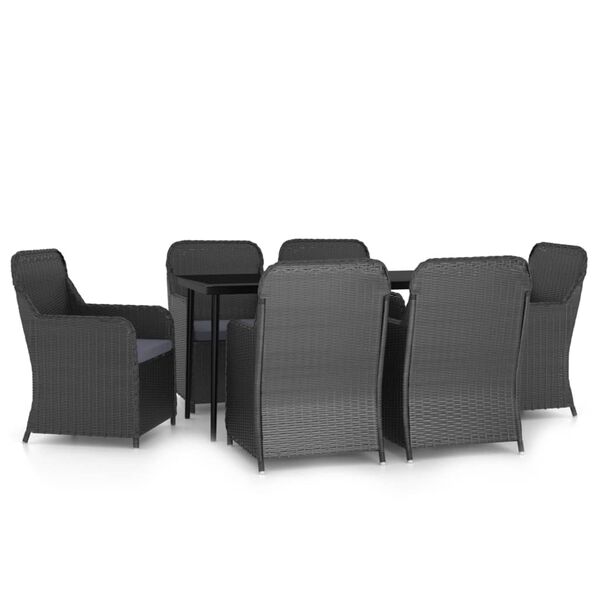 vidaXL 7 Piece Garden Dining Set with Cushions Black