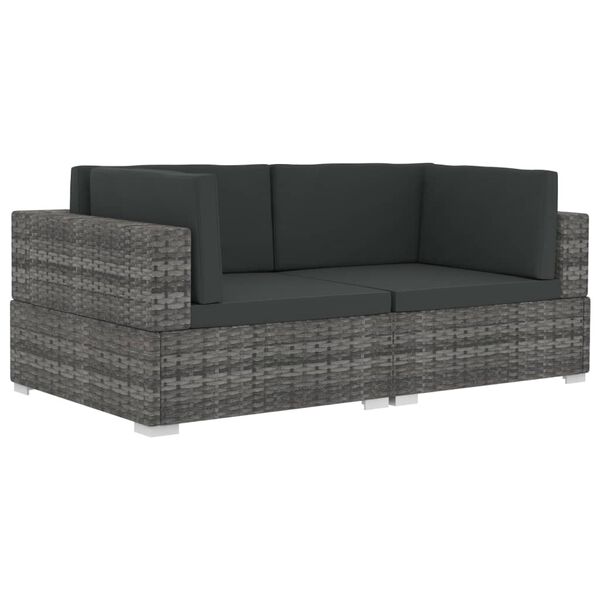 vidaXL Sectional Corner Chairs 2 pcs with Cushions Poly Rattan Grey