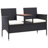vidaXL 2-Seater Garden Bench with Tea Table 143 cm Poly Rattan Black