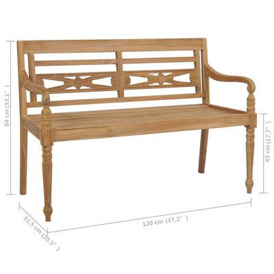 vidaXL Batavia Bench with Anthracite Cushion 120 cm Solid Teak Wood