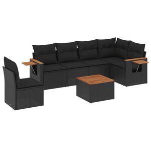vidaXL 7 Piece Garden Sofa Set with Cushions Black Poly Rattan