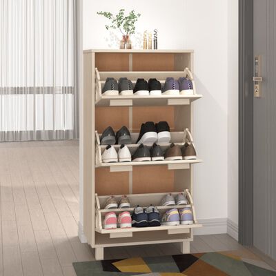 vidaXL Shoe Cabinet HAMAR Honey Brown 59.5x35x117 cm Solid Wood Pine