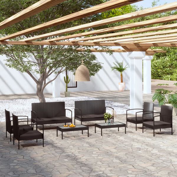vidaXL 8 Piece Garden Lounge Set with Cushions Poly Rattan Black