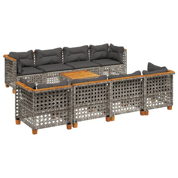 vidaXL 9 Piece Garden Sofa Set with Cushions Grey Poly Rattan