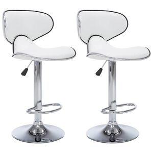 vidaXL Bar Stool | Set of 2 | White | Faux leather, Chromed steel | Adjustable