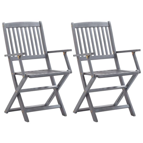 vidaXL Folding Outdoor Chairs 2 pcs with Cushions Solid Acacia Wood
