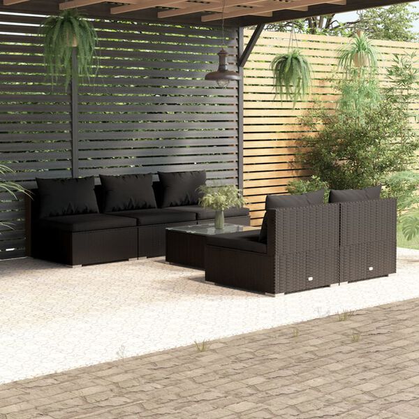 vidaXL 6 Piece Garden Lounge Set with Cushions Poly Rattan Black