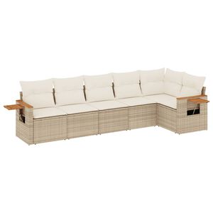 vidaXL 6 Piece Garden Sofa Set with Cushions Beige Poly Rattan