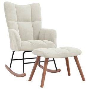 vidaXL Rocking Chair with a Stool Cream White Velvet