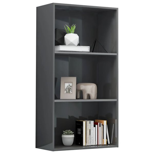 vidaXL 3-Tier Book Cabinet High Gloss Grey 60x30x114 cm Engineered Wood