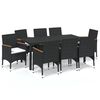 vidaXL 9 Piece Garden Dining Set with Cushions Poly Rattan Black
