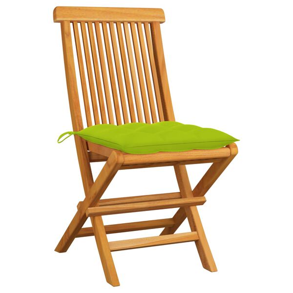 vidaXL Garden Chairs with Bright Green Cushions 2 pcs Solid Teak Wood