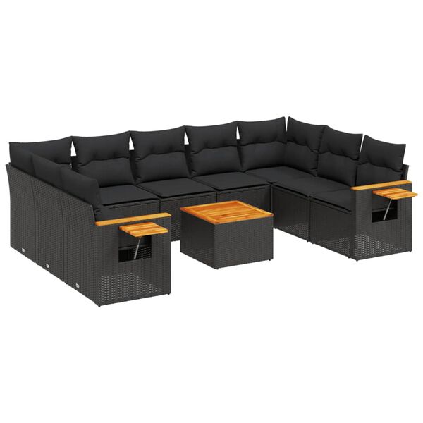 vidaXL 10 Piece Garden Sofa Set with Cushions Black Poly Rattan