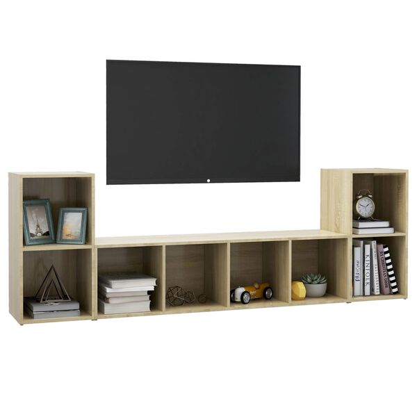 vidaXL 3 Piece TV Cabinet Set Sonoma Oak Engineered Wood