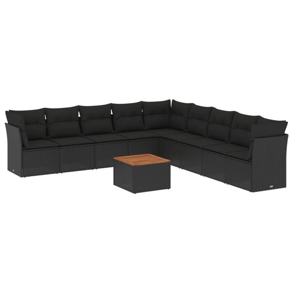 vidaXL 10 Piece Garden Sofa Set with Cushions Black Poly Rattan