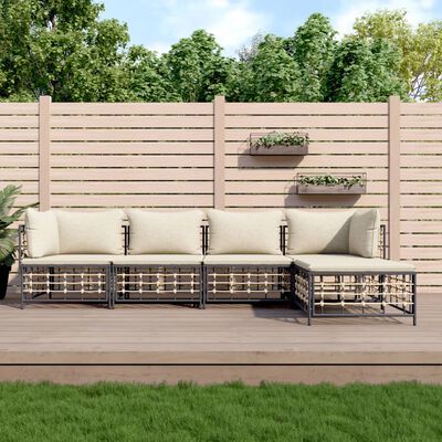 vidaXL 5 Piece Garden Lounge Set with Cushions Anthracite Poly Rattan