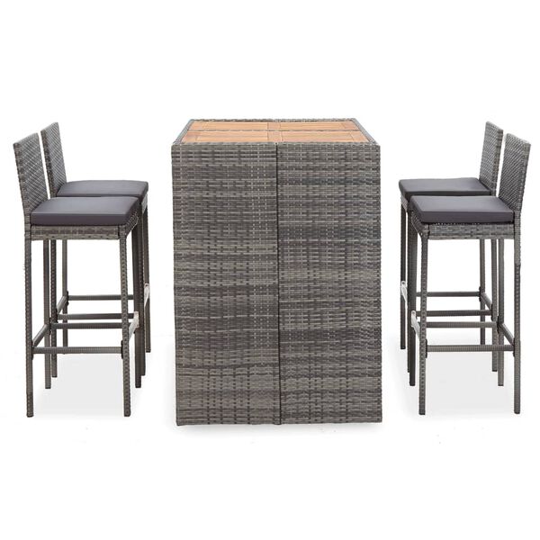vidaXL 5 Piece Outdoor Bar Set Poly Rattan and Acacia Wood Grey