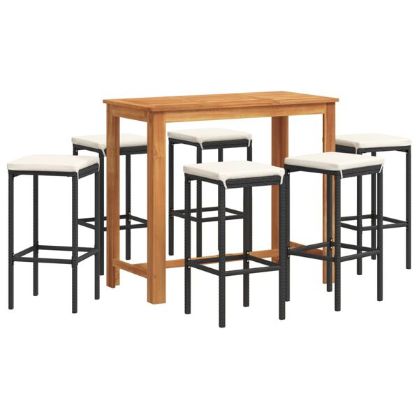 vidaXL 7 Piece Garden Bar Set Black Solid Wood Acacia and Poly Rattan