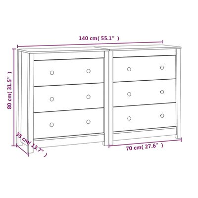 vidaXL Sideboard Black 140x35x80 cm Solid Wood Pine