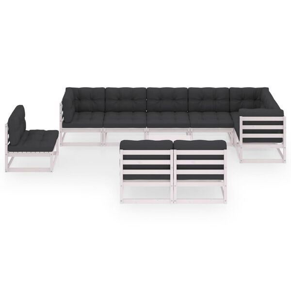 vidaXL 10 Piece Garden Lounge Set with Cushions Solid Pinewood