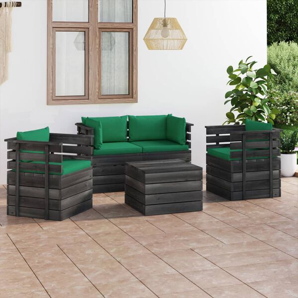 vidaXL 5 Piece Garden Pallet Lounge Set with Cushions Solid Pinewood