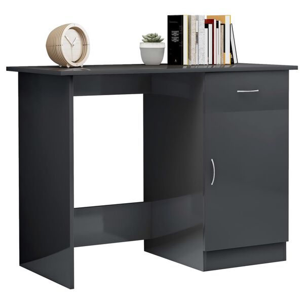 vidaXL Desk High Gloss Grey 100x50x76 cm Engineered Wood