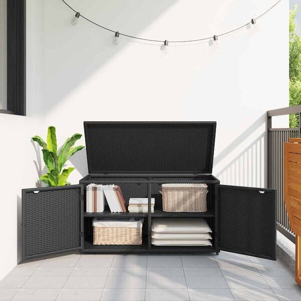 vidaXL Garden Storage Cabinet Black 110x55x60.5 cm Poly Rattan