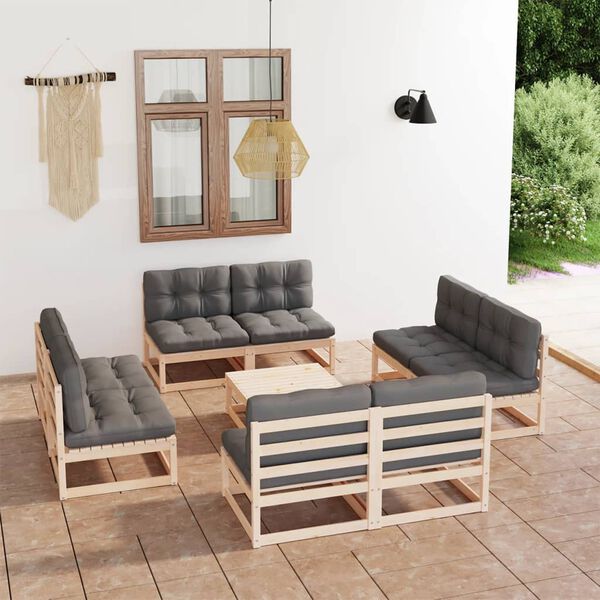 vidaXL 9 Piece Garden Lounge Set with Cushions Solid Pinewood
