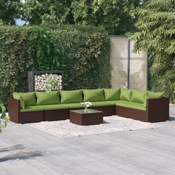 vidaXL 8 Piece Garden Lounge Set with Cushions Poly Rattan Brown