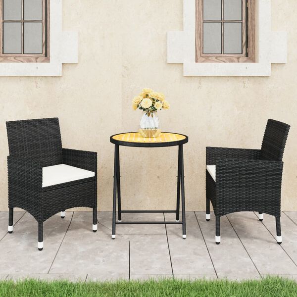 vidaXL 3 Piece Garden Bistro Set Poly Rattan and Acacia Wood Black