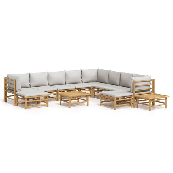 vidaXL 12 Piece Garden Lounge Set with Light Grey Cushions Bamboo