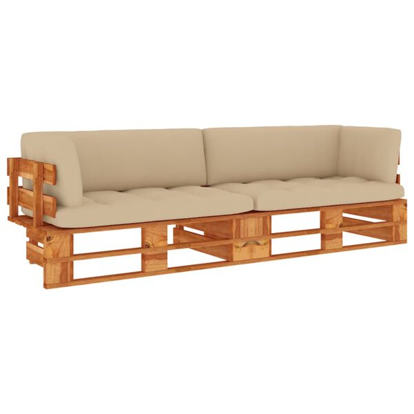 vidaXL 2-Seater Pallet Sofa&Cushions Honey Brown Impregnated Pinewood