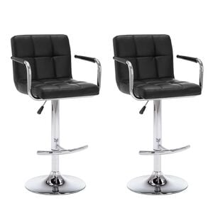 vidaXL Bar Stool | Set of 2 | Black | Faux leather | Medium | Height-Adjustable