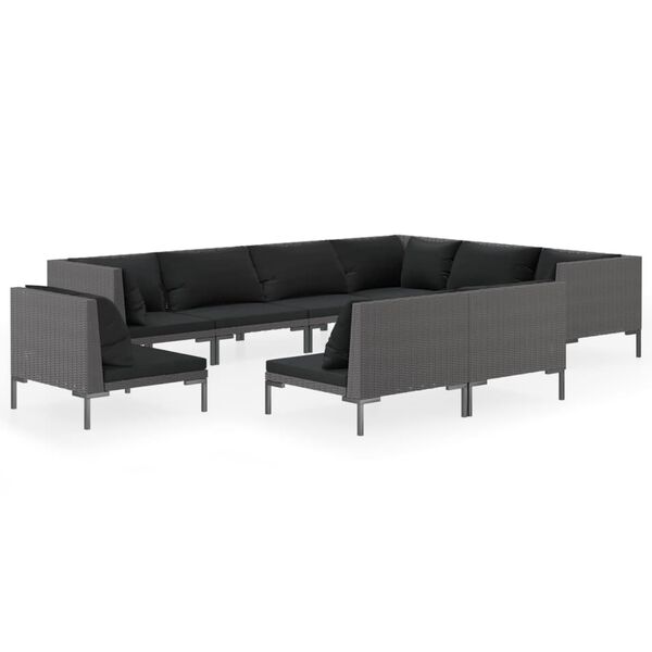 vidaXL 9 Piece Garden Lounge Set with Cushions Poly Rattan Dark Grey
