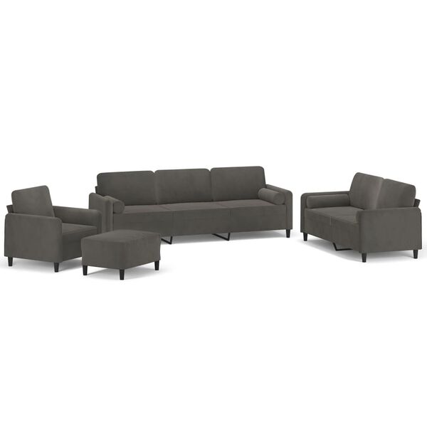 vidaXL 4 Piece Sofa Set with Throw Pillows&Cushions Dark Grey Velvet