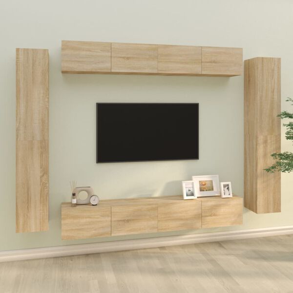 vidaXL 8 Piece TV Cabinet Set Sonoma Oak Engineered Wood