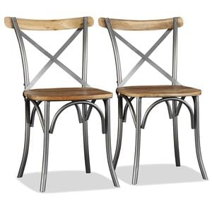 vidaXL Dining Chair |  Set of 2 | Natural Wood | Solid Mango Wood | Standard
