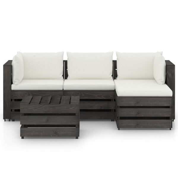 vidaXL 5 Piece Garden Lounge Set with Cushions Grey Impregnated Wood