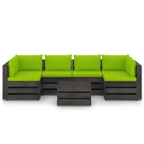 vidaXL 7 Piece Garden Lounge Set with Cushions Grey Impregnated Wood