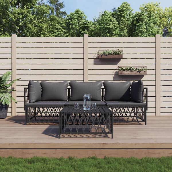 vidaXL 4 Piece Garden Lounge Set with Cushions Anthracite Steel