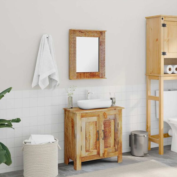 vidaXL Bathroom Vanity Cabinet with Mirror Solid Mango Wood