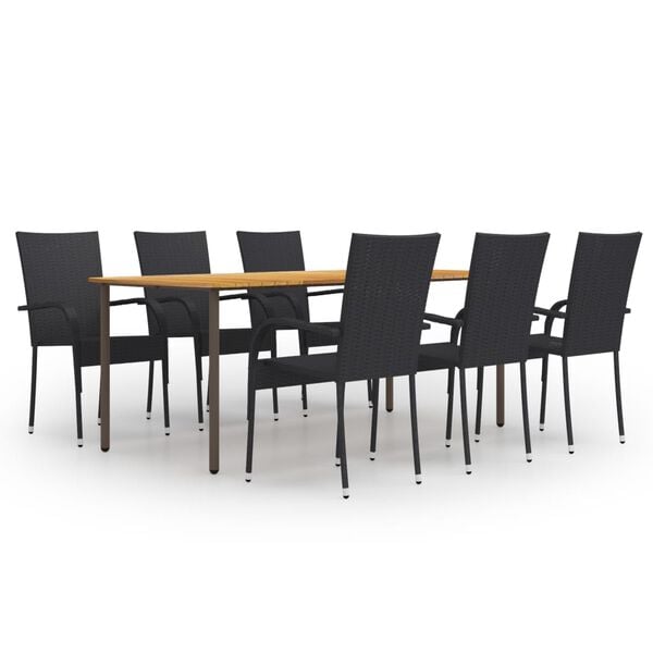 vidaXL 7 Piece Garden Dining Set Poly Rattan Black
