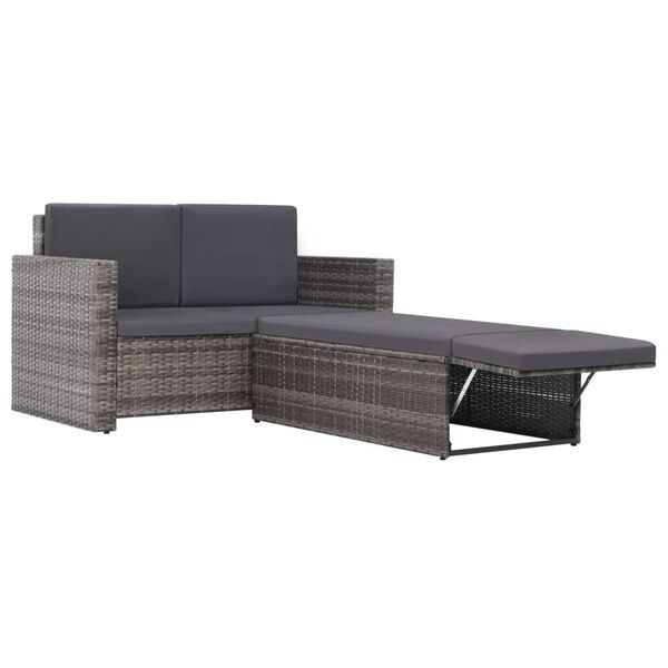 vidaXL 2 Piece Garden Lounge Set with Cushions Poly Rattan Grey