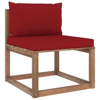 vidaXL Garden Pallet Middle Sofa with Wine Red Cushions