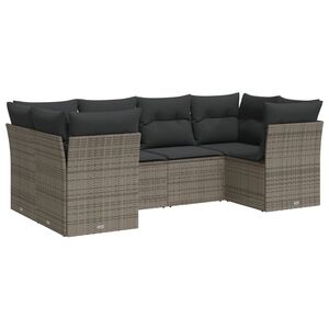 vidaXL 6 Piece Garden Sofa Set with Cushions Grey Poly Rattan