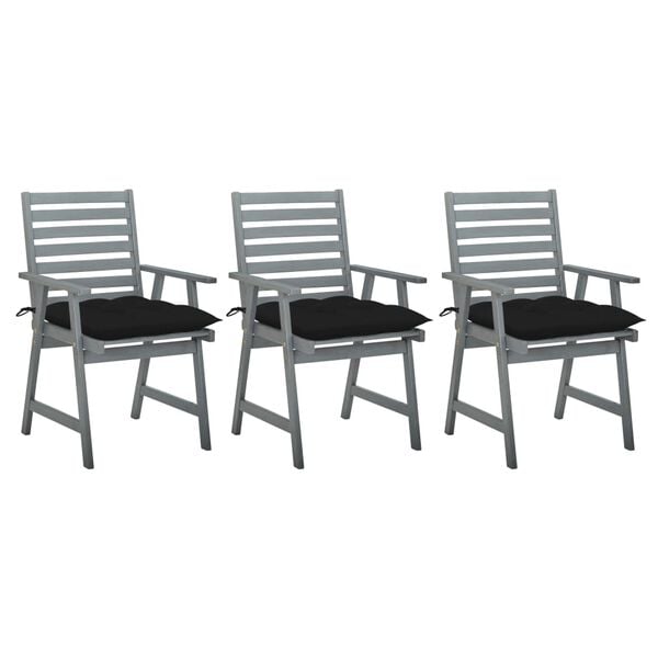 vidaXL Outdoor Dining Chairs with Cushions 3 pcs Solid Acacia Wood