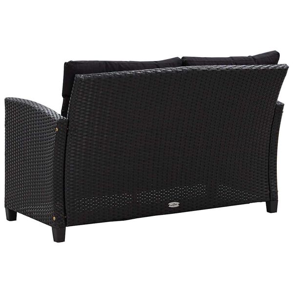 vidaXL 2-Seater Garden Sofa with Cushions Black 124 cm Poly Rattan