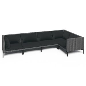 vidaXL 5 Piece Garden Lounge Set with Cushions Poly Rattan Dark Grey